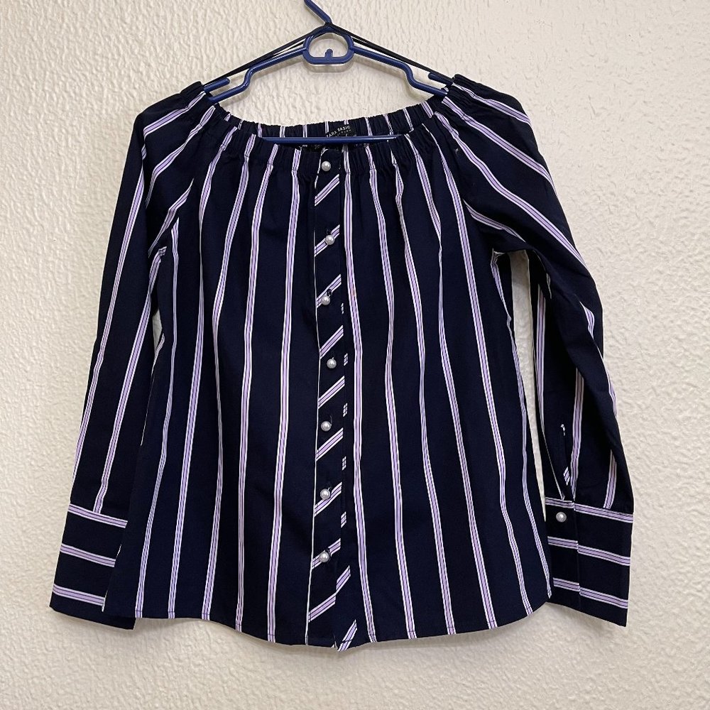 Zara Navy, Purple, & White Striped Top XS